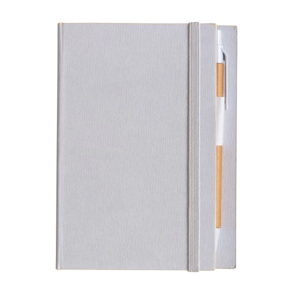 Immagine Block Notes in cartoncino con elastico colorato, penna, fogli a righe (70 pag.) e fogliett