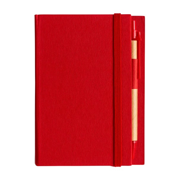 Immagine Block Notes in cartoncino con elastico colorato, penna, fogli a righe (70 pag.) e fogliett
