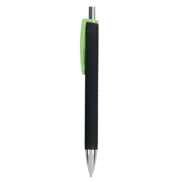 Immagine Penna a scatto in plastica con fusto gommato effetto pneumatico nero, con clip larga