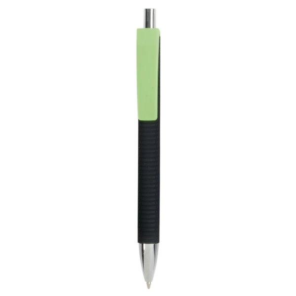 Penna a scatto in plastica con fusto gommato effetto pneumatico nero, con clip larga