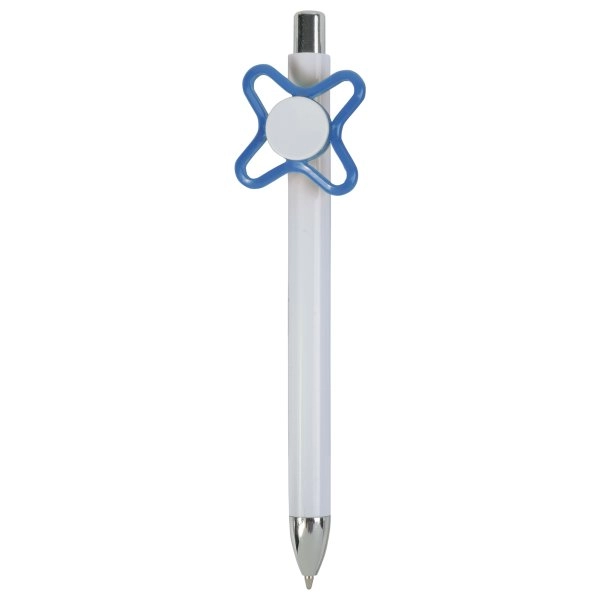 Penna a scatto in plastica bianca con spinner colorato