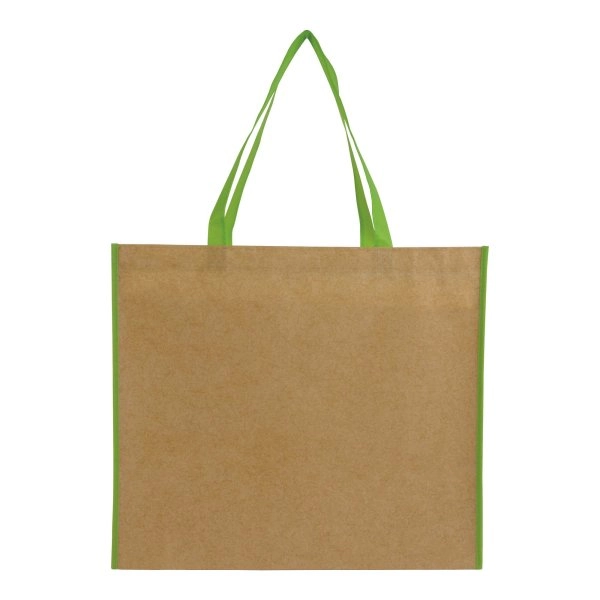 Immagine Shopper con soffietto in TNT laminato, manici lunghi a nastro colorati