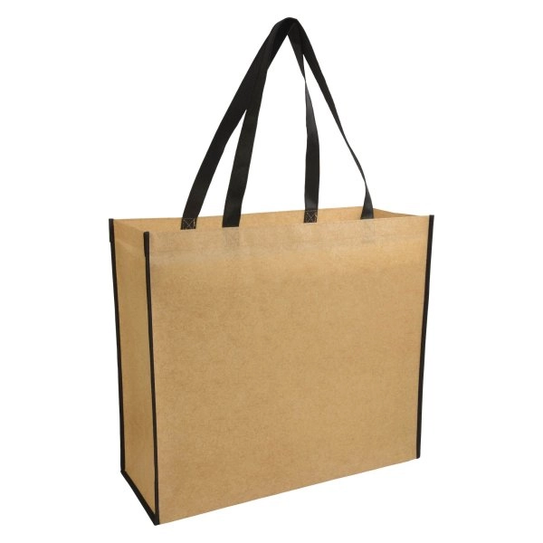 Immagine Shopper con soffietto in TNT laminato, manici lunghi a nastro colorati