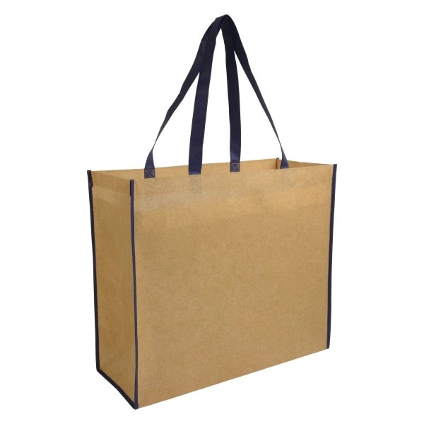 Immagine Shopper con soffietto in TNT laminato, manici lunghi a nastro colorati