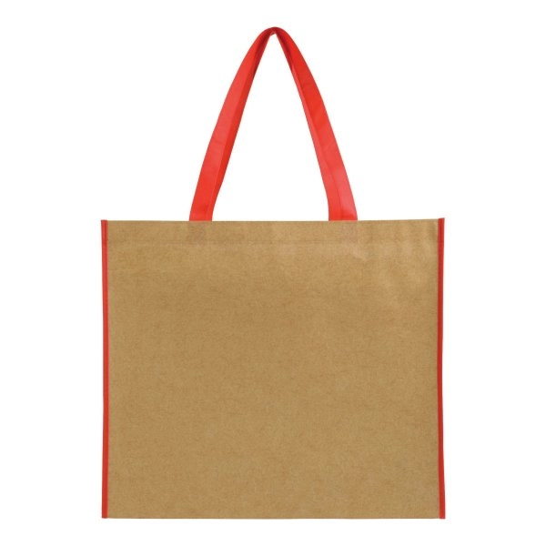 Immagine Shopper con soffietto in TNT laminato, manici lunghi a nastro colorati