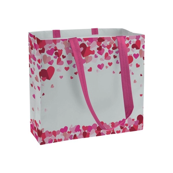 Shopper in TNT laminato con stampa a tema, manici lunghi e soffietto