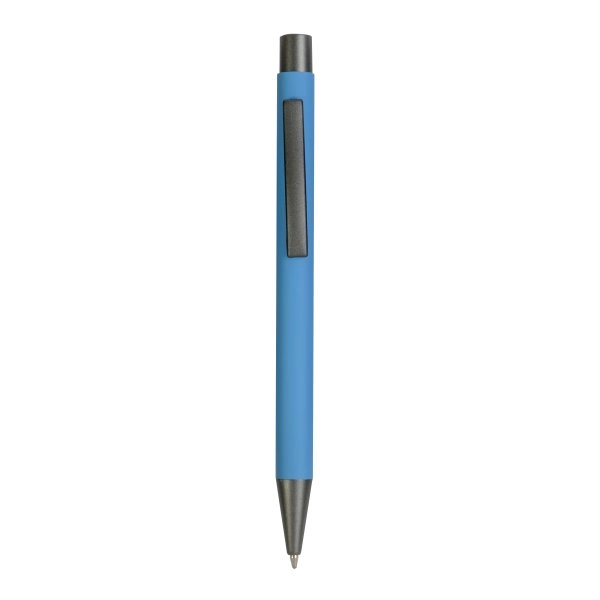 Penna a scatto in metallo gommato con particolari bruniti