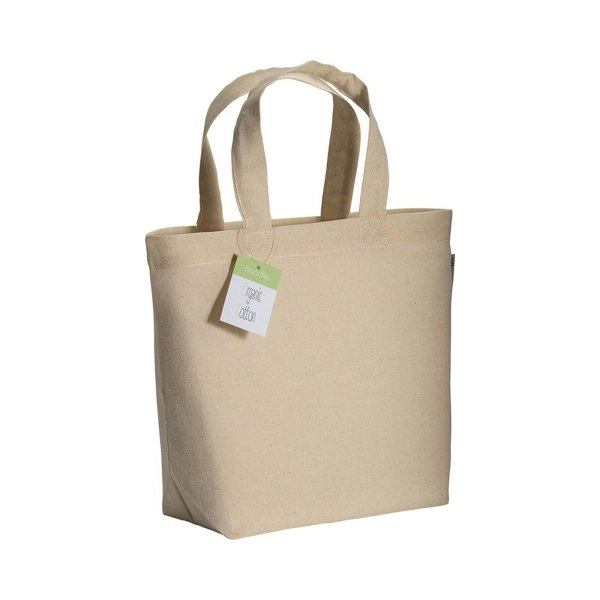 Shopper in cotone biologico con manici corti e soffietto alla base