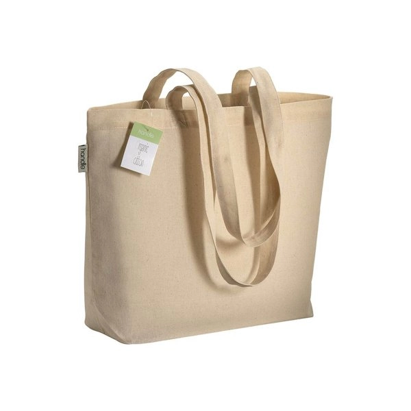 Shopper in cotone biologico con manici lunghi e soffietto alla base