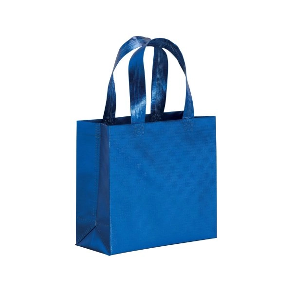 Immagine Mini shopper in TNT laminato metallizzata, manici corti e soffietto