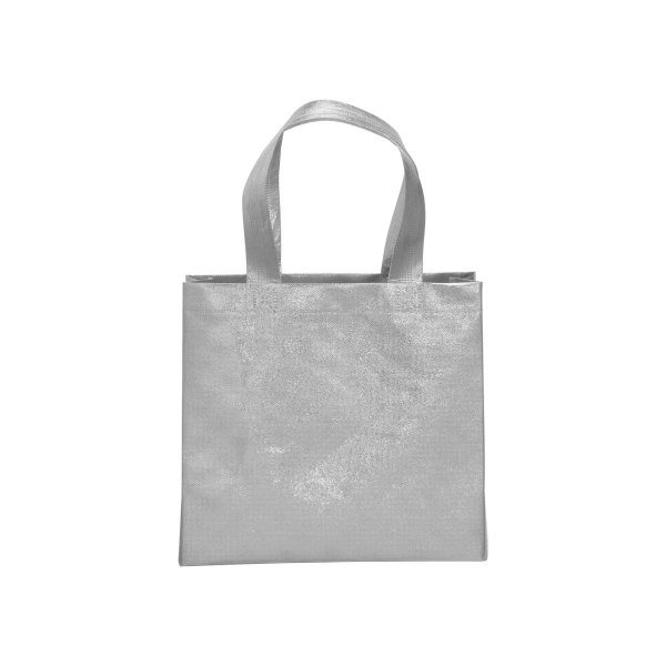 Immagine Mini shopper in TNT laminato metallizzata, manici corti e soffietto