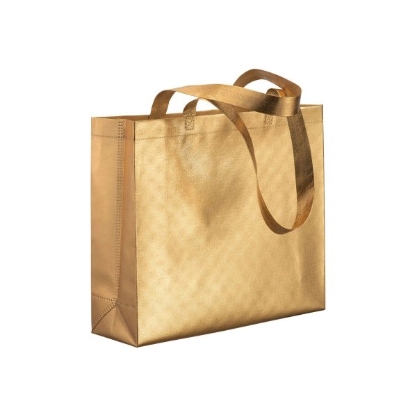 Shopper in TNT laminato metallizzata, manici lunghi e soffietto