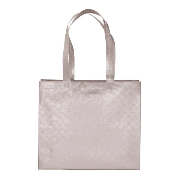 Immagine Shopper in TNT laminato metallizzata, manici lunghi e soffietto
