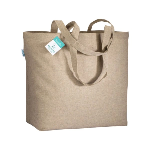 Shopper in cotone riciclato 190 g/m2 con soffietto alla base, manici lunghi