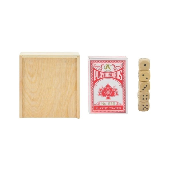 Immagine SET IN LEGNO MAZZO DI CARTE E DADI