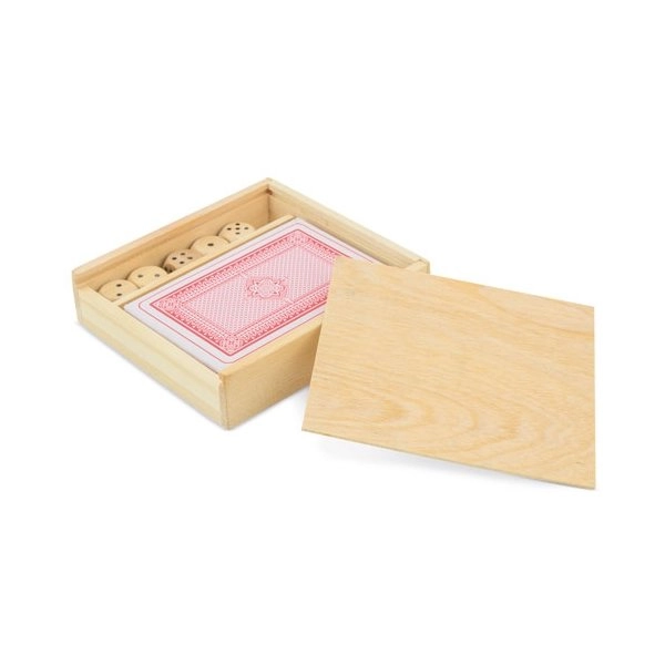 SET IN LEGNO MAZZO DI CARTE E DADI