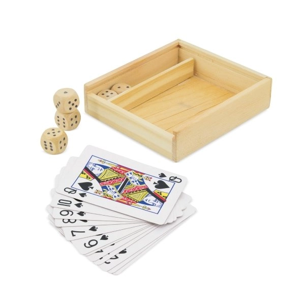 Immagine SET IN LEGNO MAZZO DI CARTE E DADI