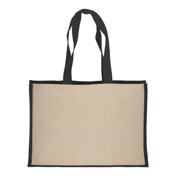 Immagine Shopper in cotone 280 g/m2 con soffietto dettagli in juta, manici lunghi