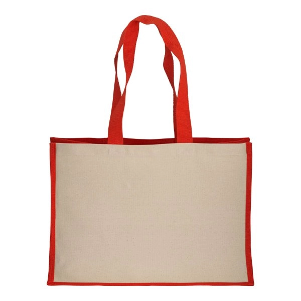Immagine Shopper in cotone 280 g/m2 con soffietto dettagli in juta, manici lunghi