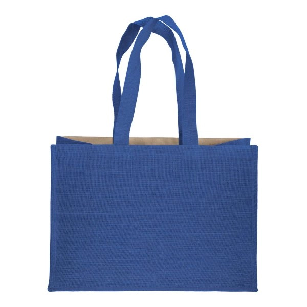 Immagine Shopper in cotone 280 g/m2 con soffietto dettagli in juta, manici lunghi