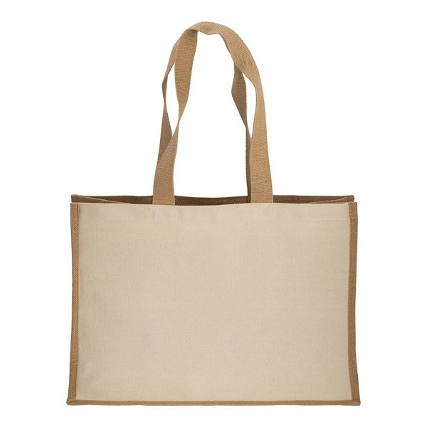 Immagine Shopper in cotone 280 g/m2 con soffietto dettagli in juta, manici lunghi