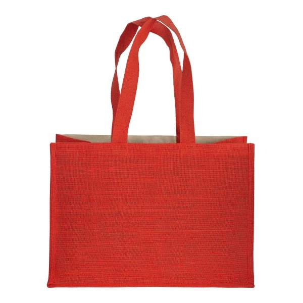 Immagine Shopper in cotone 280 g/m2 con soffietto dettagli in juta, manici lunghi