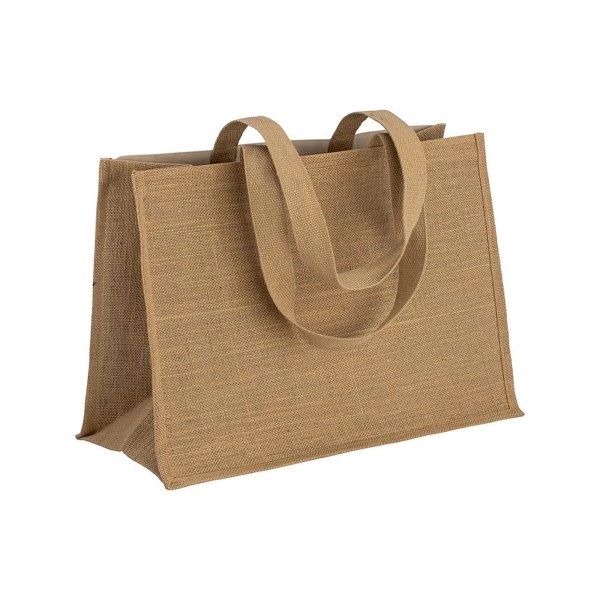 Immagine Shopper in cotone 280 g/m2 con soffietto dettagli in juta, manici lunghi