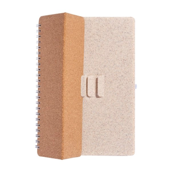 Immagine Quaderno ad anelli in sughero trasformabile in stand portacellulare.