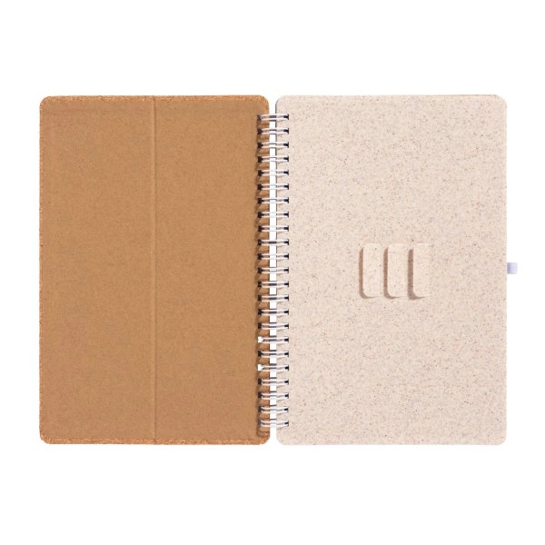 Immagine Quaderno ad anelli in sughero trasformabile in stand portacellulare.
