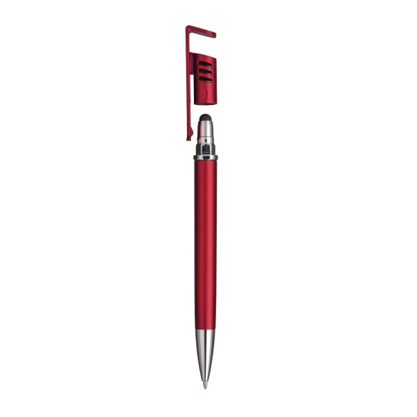 Immagine Penna twist in plastica con fusto metallizzato, stand portacellulare