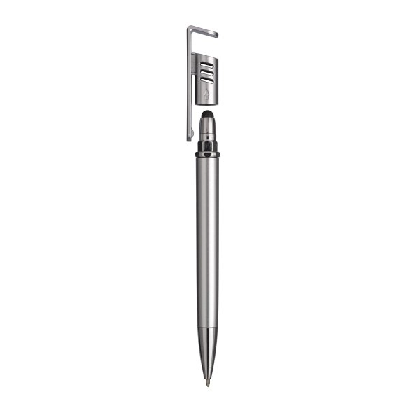 Immagine Penna twist in plastica con fusto metallizzato, stand portacellulare