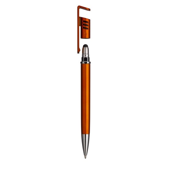Immagine Penna twist in plastica con fusto metallizzato, stand portacellulare
