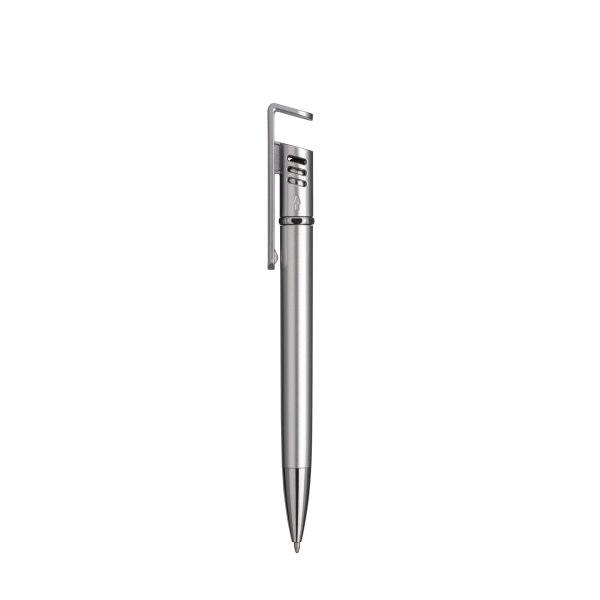 Immagine Penna twist in plastica con fusto metallizzato, stand portacellulare