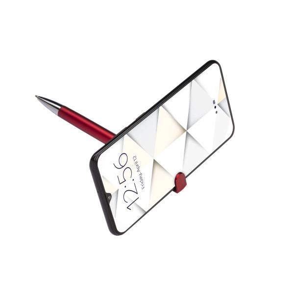 Immagine Penna twist in plastica con fusto metallizzato, stand portacellulare
