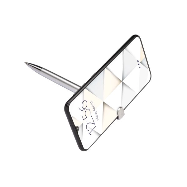 Immagine Penna twist in plastica con fusto metallizzato, stand portacellulare