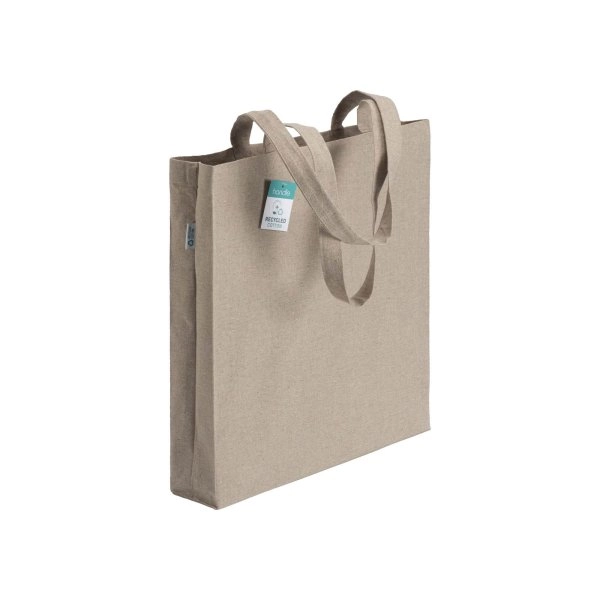 Shopper in cotone riciclato 190 g/m2, manici lunghi e soffietto