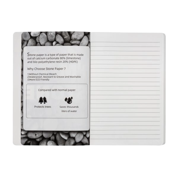 Immagine Quaderno in carta di pietra, fogli bianchi a righe, 64 pag., 14,5x21 cm