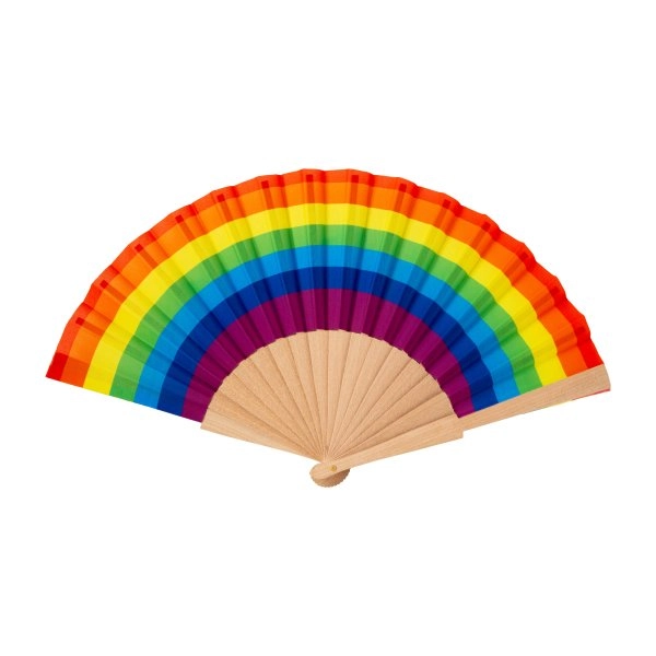 Ventaglio arcobaleno in poliestere con manico in legno