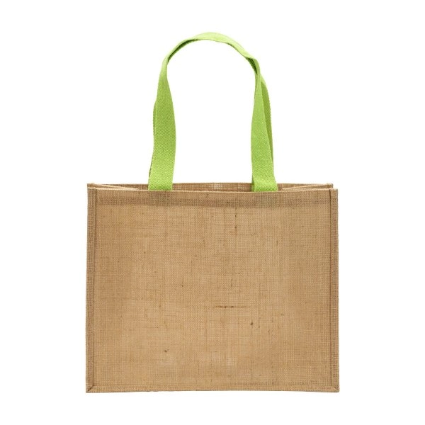 Immagine Borsa in juta, manici lunghi colorati e soffietto