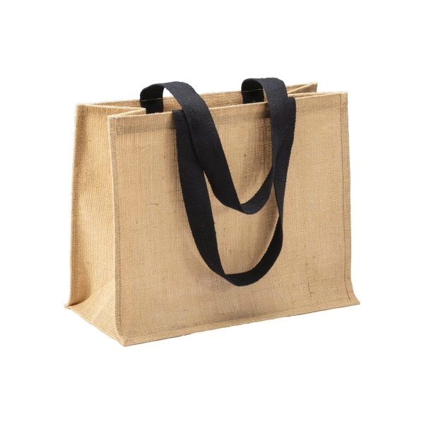 Immagine Borsa in juta, manici lunghi colorati e soffietto