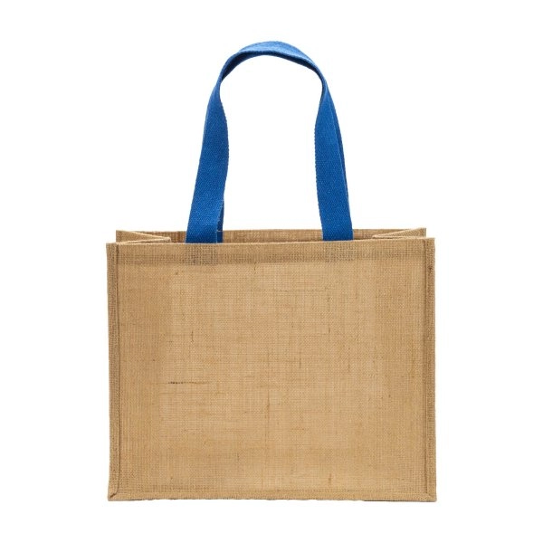 Immagine Borsa in juta, manici lunghi colorati e soffietto