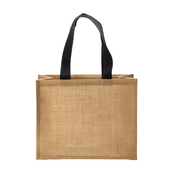 Immagine Borsa in juta, manici lunghi colorati e soffietto