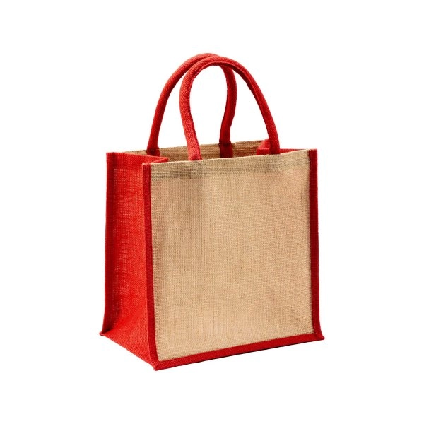 Immagine Mini borsa in juta con manici e inserti colorati