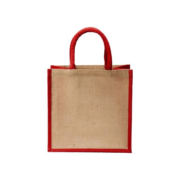 Immagine Mini borsa in juta con manici e inserti colorati