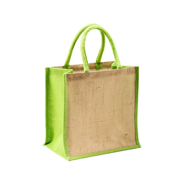 Mini borsa in juta con manici e inserti colorati