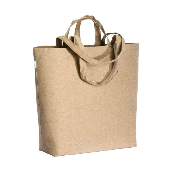 Shopper con soffietto alla base in cotone riciclato 280 g/m2, con doppi manici