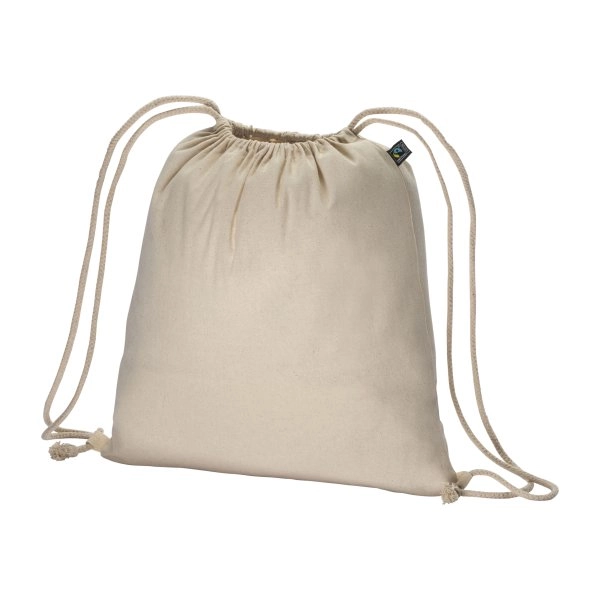 Zainetto in cotone FAIRTRADE ® 140 g/m2 con chiusura a strozzo