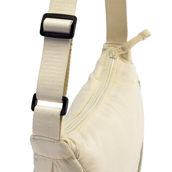 Immagine Borsa rotonda in nylon con tracolla regolabile, chiusura con zip