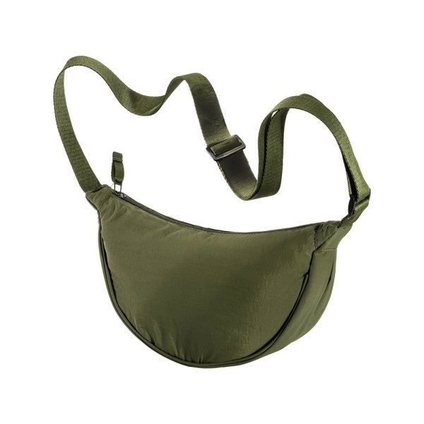 Borsa rotonda in nylon con tracolla regolabile, chiusura con zip