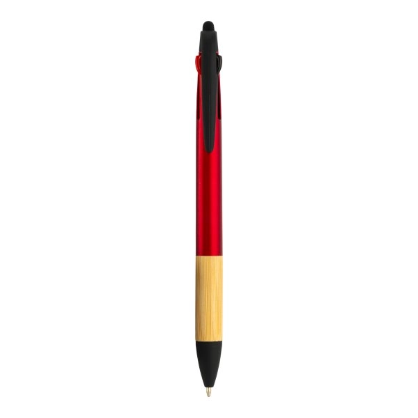 Immagine Penna a scatto in plastica con 3 refill, con gommino per touch screen, impugnatura in bamb